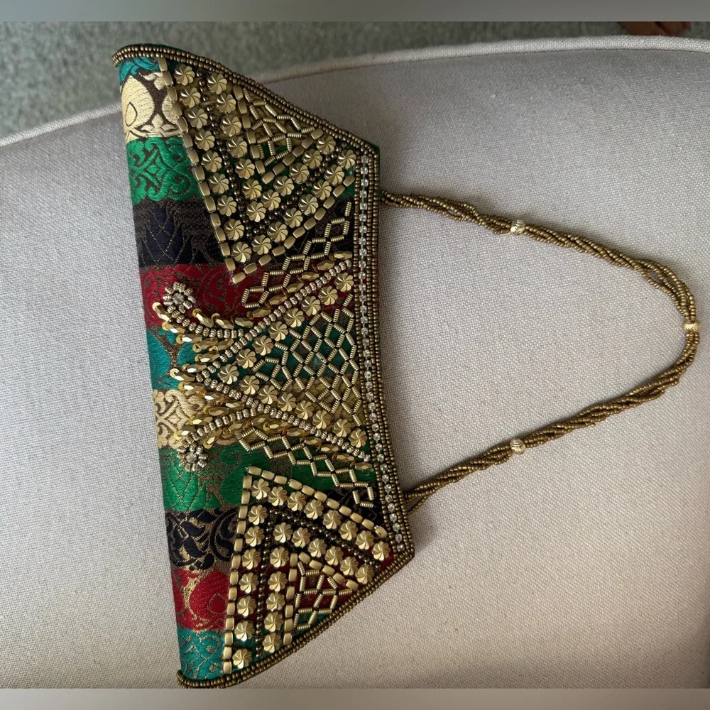 Vintage Indian Embroidered Beaded Evening Clutch Bag Boho Ethnic
